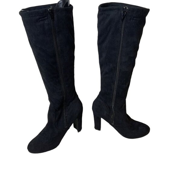 Chickadee Black knee-high boot women’s size 7.5 faux suede 3.5” heal side zipper - Picture 1 of 14